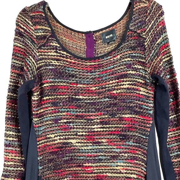 Anthropologie Maeve Stripeknit Swing Tweed Boucle Navy Blue Mini Dress sz Small - Picture 6 of 11